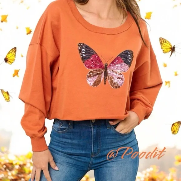 PEACH LOVE CALIFORNIA butterfly CROP top S M L - Picture 3 of 11